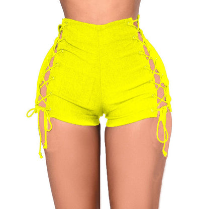 High-Waisted Denim Shorts with Side Lace-Up