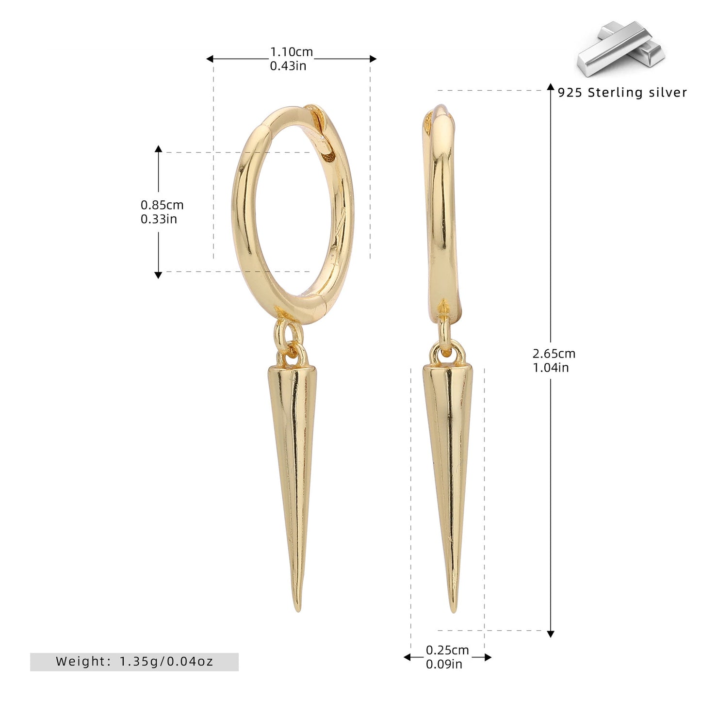 S925 Sterling Silver Ear Buckle Fashion Personality Conical Earrings