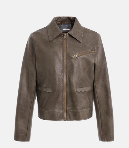 Spice girl American retro style slim leather jacket temperament niche lapel jacket