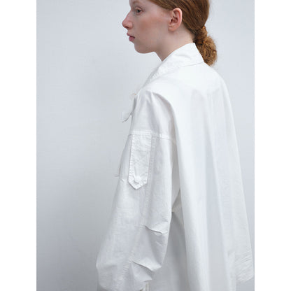 Spring new casual lapel linen cotton solid color tooling multi-pocket long thin coat