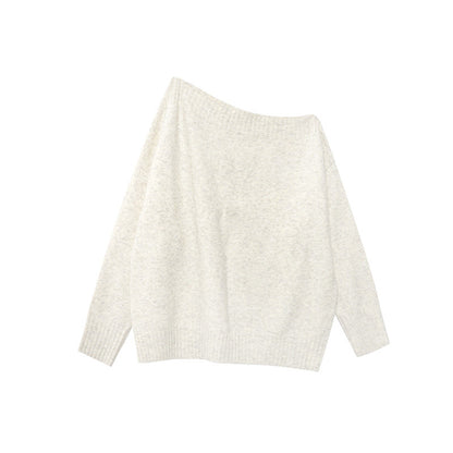 Casual lazy macaron-colored slanted shoulder sweater