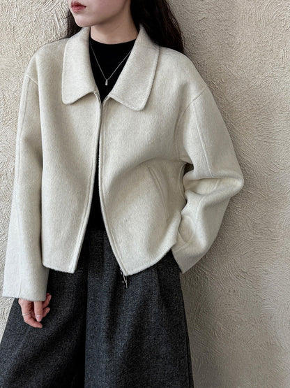 Lapel double-sided wool woolen coat women's autumn and winter new short high-end zipper coat