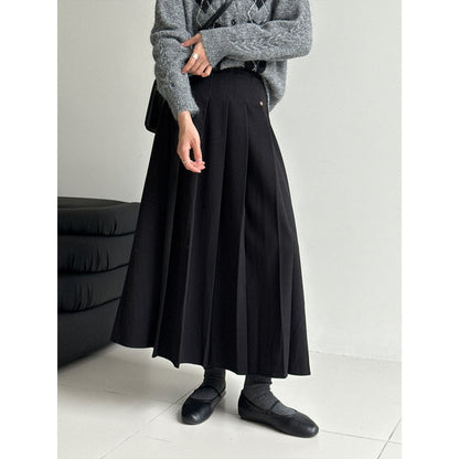 Korean high-waisted woolen pleated skirt women's autumn and winter new semi-elastic versatile casual skirt