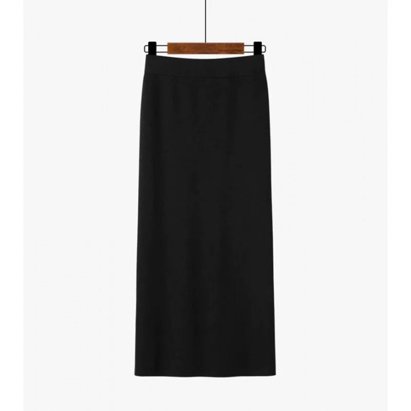 French soft waxy medium and long knitted skirt