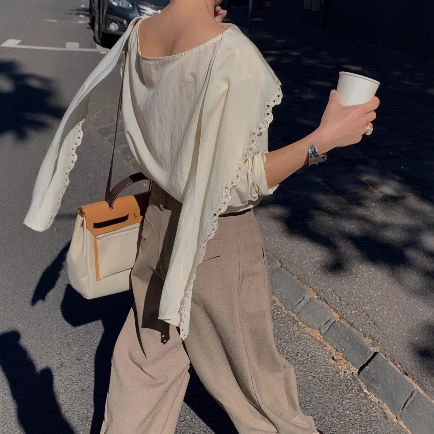 Early spring French fashion niche temperament hollow streamer high-end shirt