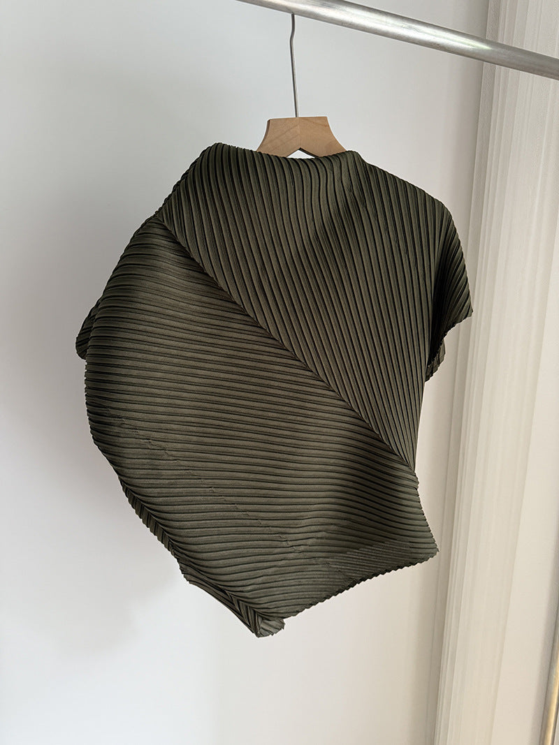 Miyake Pleated Two-Piece Set Women Minimalist Irregular Top and Skirt