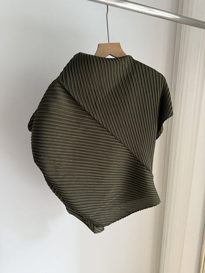 Miyake Pleated Two-Piece Set Women Minimalist Irregular Top and Skirt