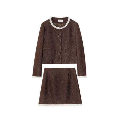Women's Chanel-Style Lace Spliced Jacket & Mini Skirt Two-Piece Set