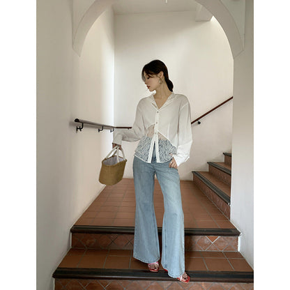 Temperament design lace hollow shirt