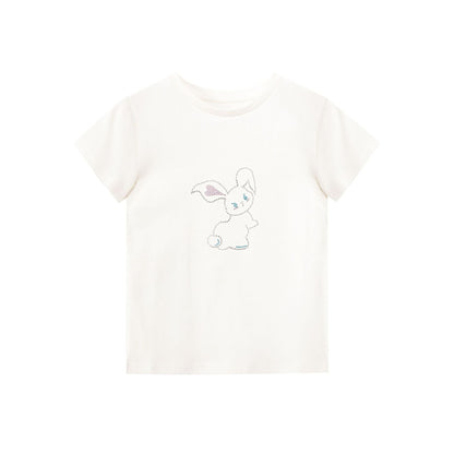 Early spring girl sweet and cute thin beaded round neck short-sleeved T-shirt
