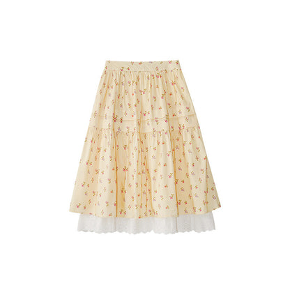 Sweet floral lace mid-length A-shaped skirt