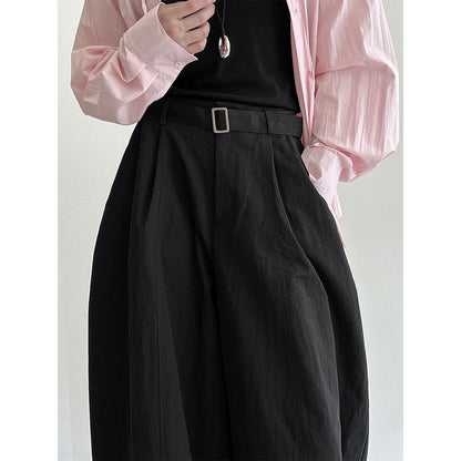 Three-dimensional pleated volume and texture wide-leg straight-leg pants women's autumn new versatile strap trousers