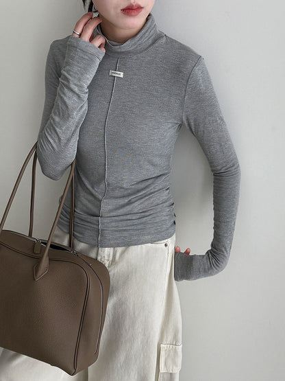 Soft waxy turtleneck slim-fit elastic inner bottoming shirt women's autumn new Korean standard T-shirt stacked top