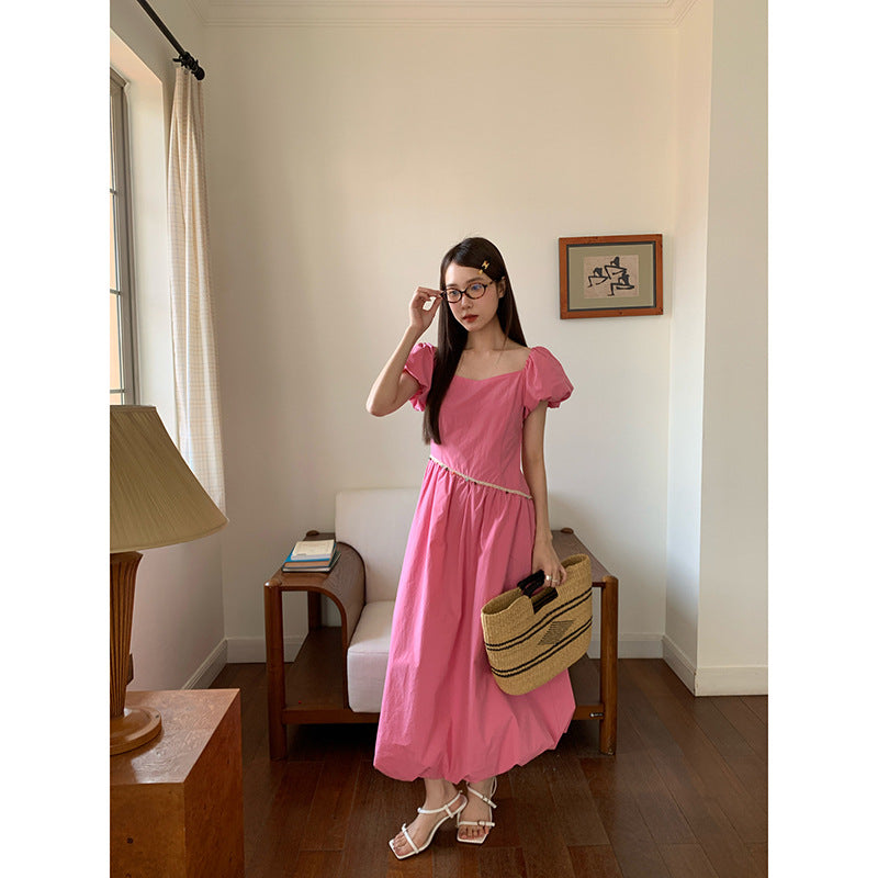 Square Neck Bubble Sleeve Maxi Dress