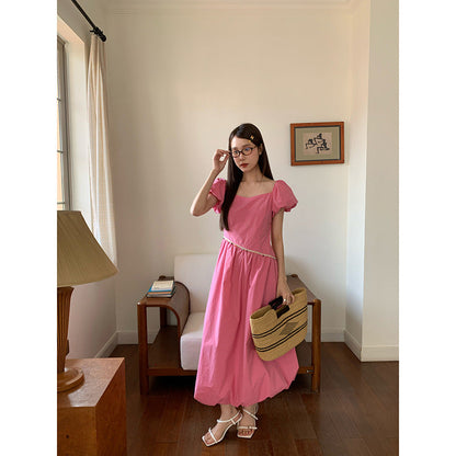 Square Neck Bubble Sleeve Maxi Dress
