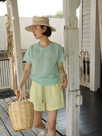 Macaron dry breathable short-sleeved knitted top