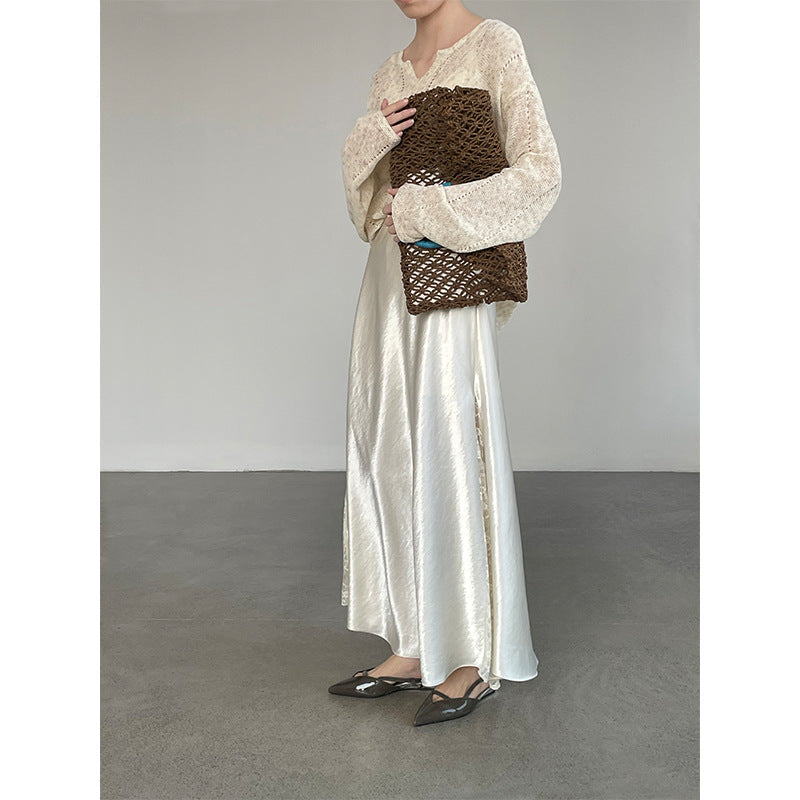 Satin Lace Large Swing Maxi Skirt