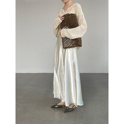 Satin Lace Large Swing Maxi Skirt