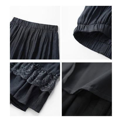 Mori girl atmosphere sweet elastic lace stitching skirt