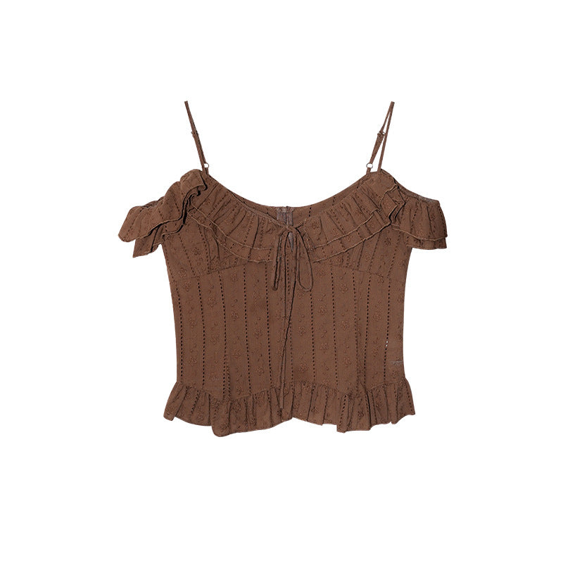 French sweet age-reducing delicate off-the-shoulder shirt women's suspender top