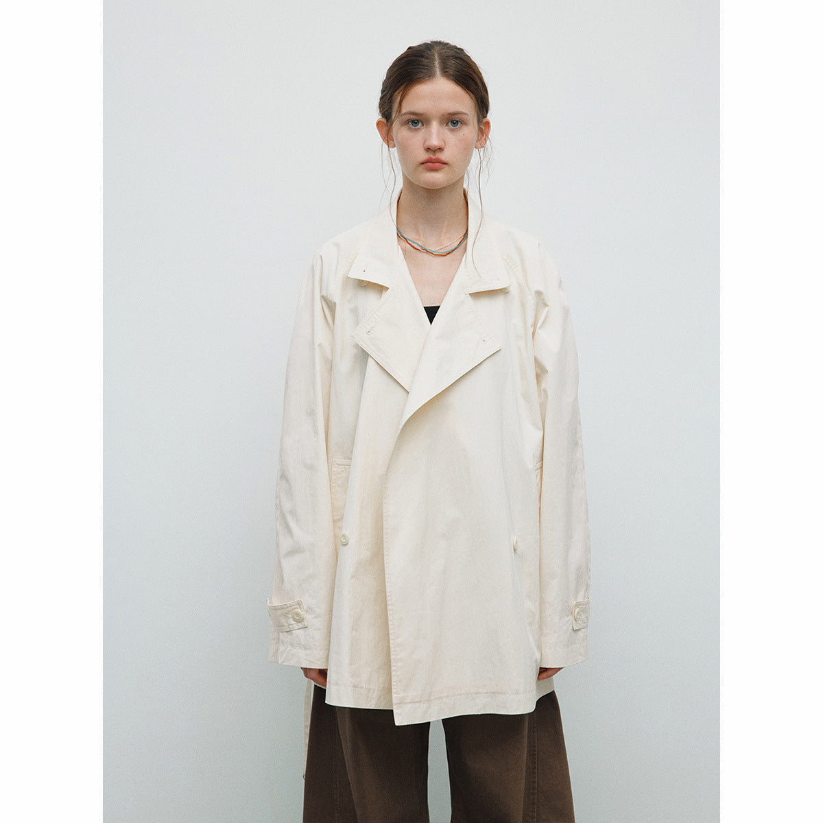 Spring new casual turtleneck fine twill lace-up cotton brocade medium and long trench coat