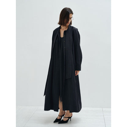 Spring commuting design sense Tencel streamer collar sense long trench coat
