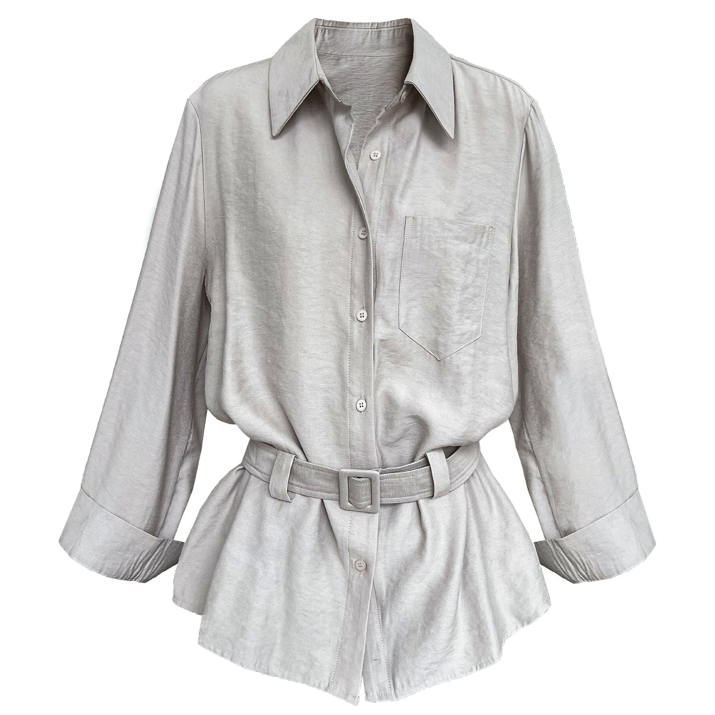 French commuter temperament cardigan with belt women's autumn new drape lazy style top shirt