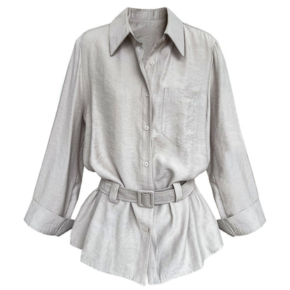 French commuter temperament cardigan with belt women's autumn new drape lazy style top shirt