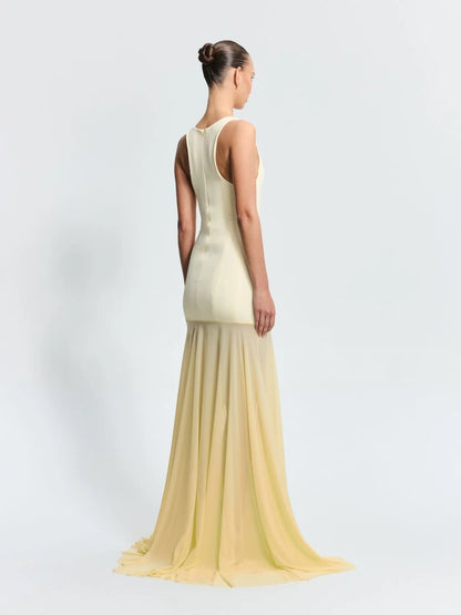 Fashion Sexy Mesh Splicing Long Dress Evening Dress Spice Girl Dress