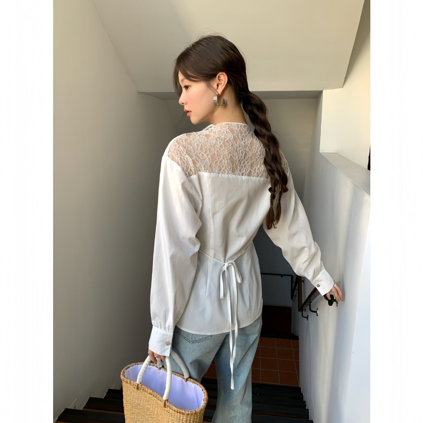 Temperament design lace hollow shirt