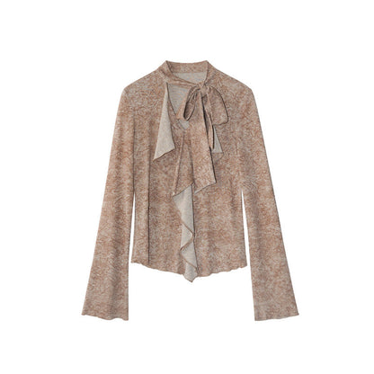 Floral long-sleeved streamer ruffle bottoming shirt