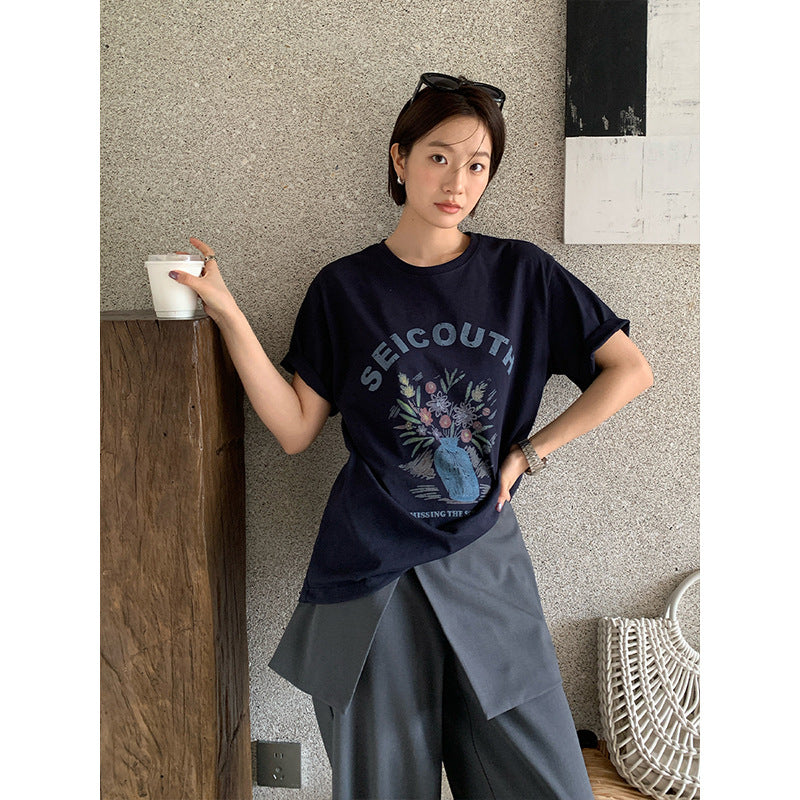 Vintage alphabet hand-painted print T-shirt