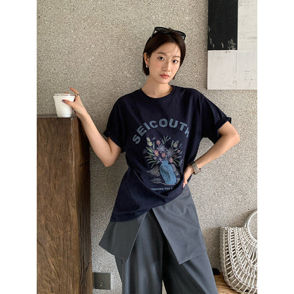 Vintage alphabet hand-painted print T-shirt