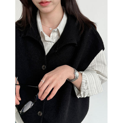 Korean stacked turtleneck knitted vest women's spring drawstring waist versatile sweater vest