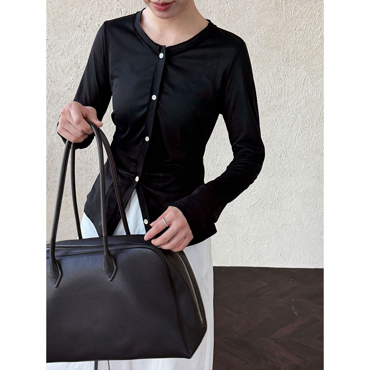 Pleated waist light long sleeve T-shirt women's summer new simple crew neck sunscreen cardigan top