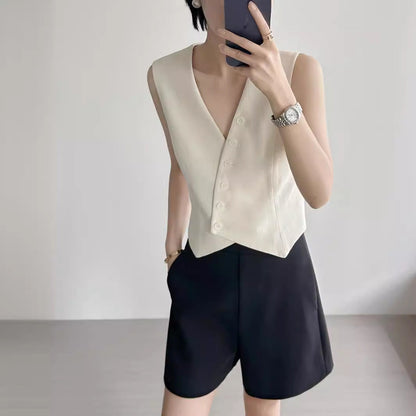 Spring and summer French retro fashionable versatile texture v-neck sleeveless old money style suit vest short top