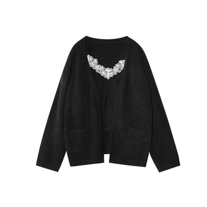 Lazy and gentle two-piece lace vest knitted sweater set