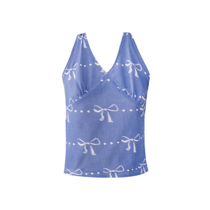 Spice Girl Slim Fit Bow Printed Neck Vest Women's Suspender