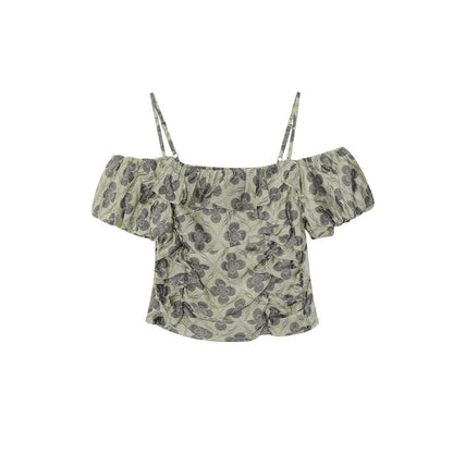 Short one-word shoulder floral suspender top