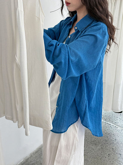 French premium shell button shirt women's summer new sunscreen cardigan long-sleeved loose imitation cotton and linen shirt