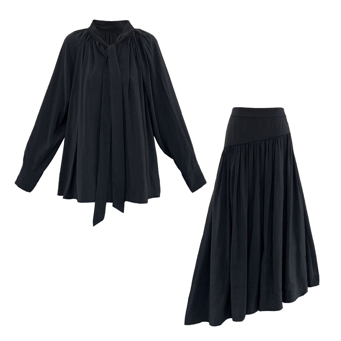 Korean temperament design sense streamer long-sleeved shirt + skirt women's autumn new lazy sense suit