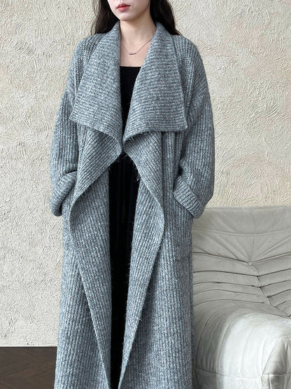 Korean style oversized knit cardigan with wide lapel - new autumn collection, soft and cozy wool blend, relaxed fit long coat
