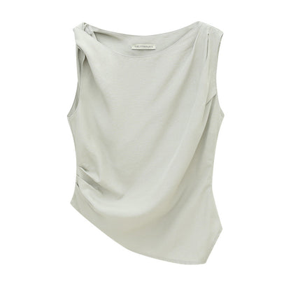 Sleeveless elegant tencel linen pendant shirt