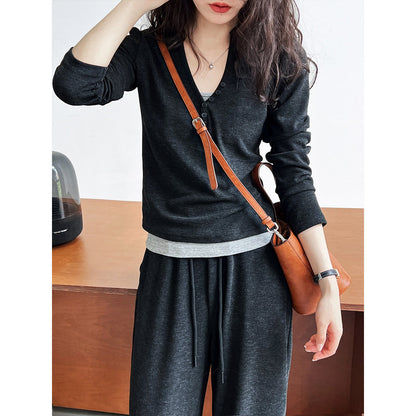 Stack in early autumn casual sports suit women's hooded sweater + suspender vest + wide-leg pants three-piece set