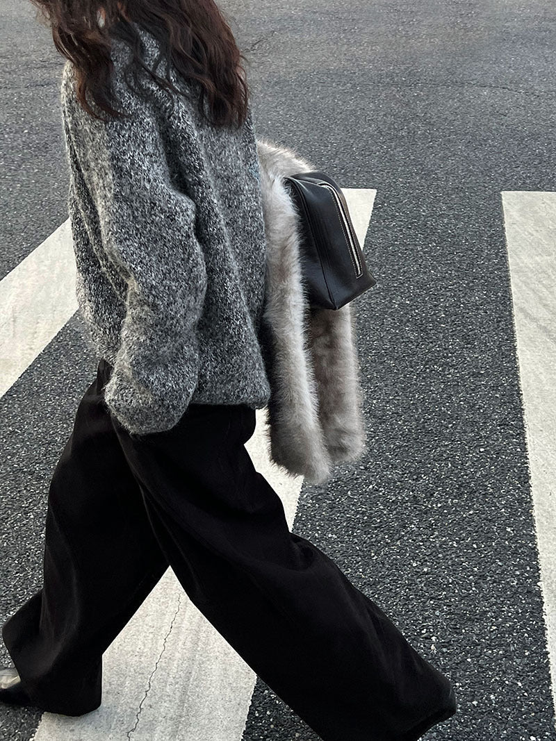 Korean loose v-neck soft waxy knitted inner with long-sleeved women's winter new casual curled top