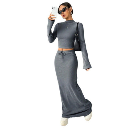 Solid Color Long Sleeve Top & Trousers Set