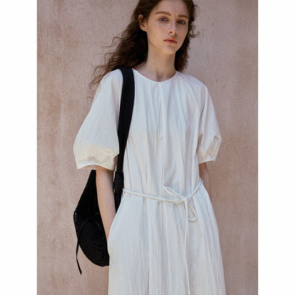 Summer long dress with shoulder sleeves and straps