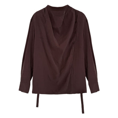 Korean niche swinging collar strap waist shirt women's autumn new temperament design shirt