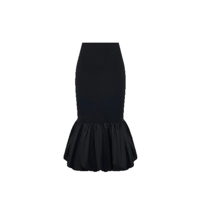 Temperament elegant sexy fishtail skirt solid color splicing slim high waist skirt
