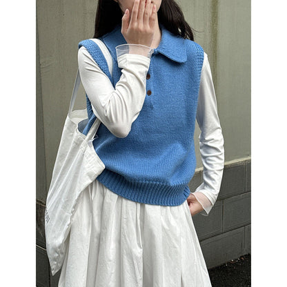 Premium Korean Polo lapel knitted vest